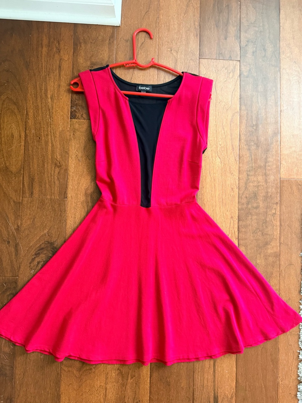 bebe Hot Pink A-Line Mini Dress with Black Plunge